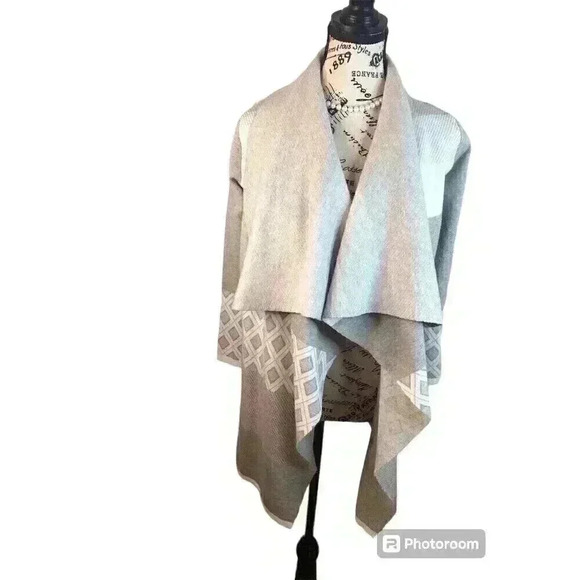 Evolution By Cyrus Small Beige And Taupe Open Front Draped Jacket Viscose Blend - Picture 1 of 5